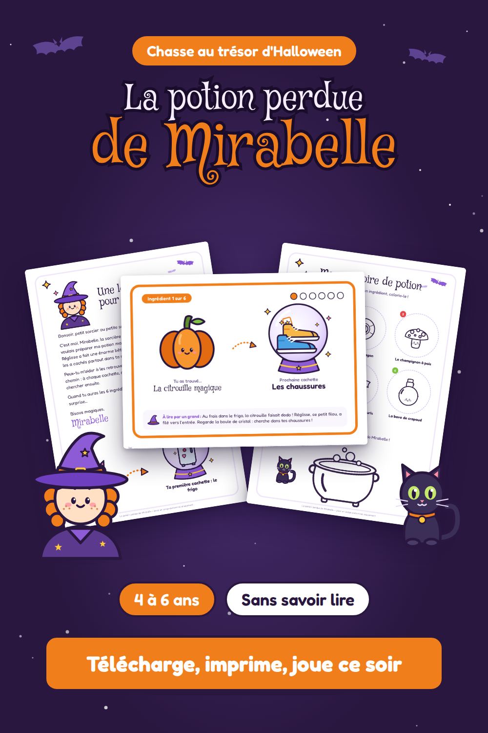 La potion perdue de Mirabelle – Chasse au trésor d'Halloween à imprimer, 4-6 ans (version française)