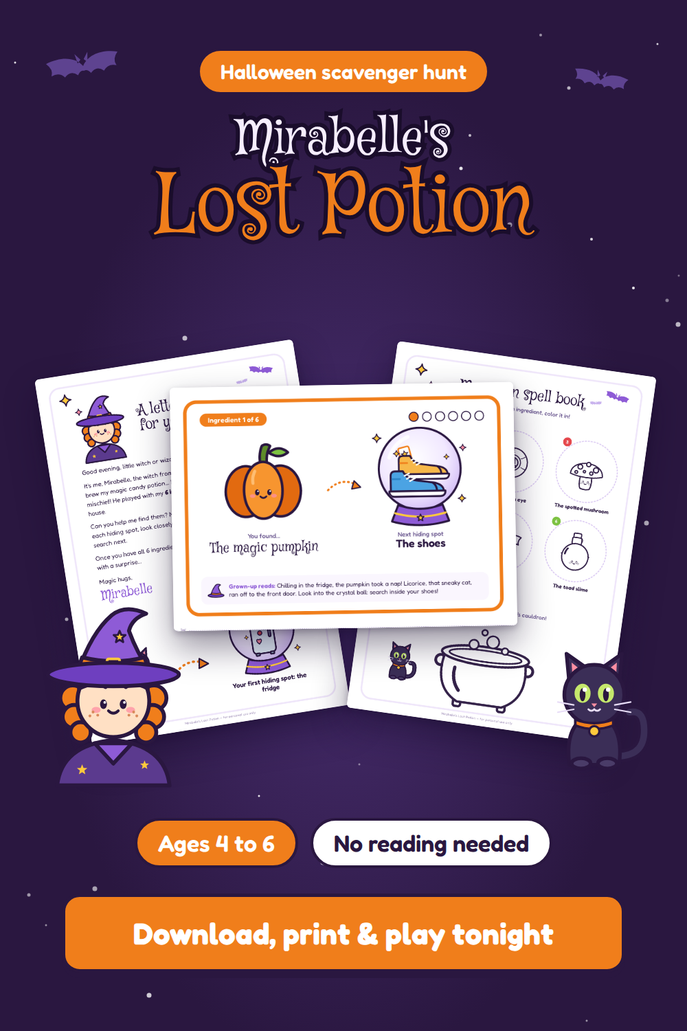 Mirabelle's Lost Potion – Printable Halloween Scavenger Hunt for Kids Ages 4-6 (English version)